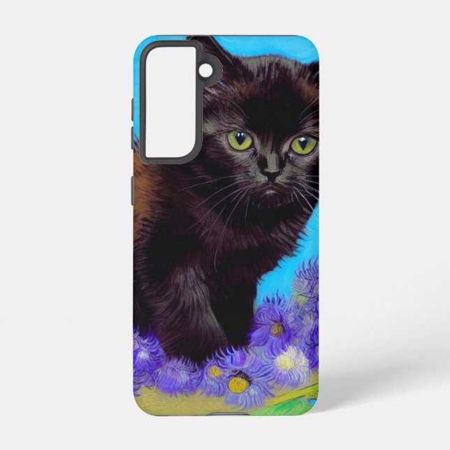 Van Gogh Cat and Flowers Samsung Galaxy S21 Case (Back)