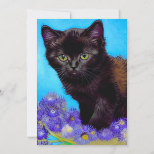 Van Gogh Cat and Flowers Save The Date