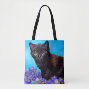 Van Gogh Cat and Flowers Tote Bag