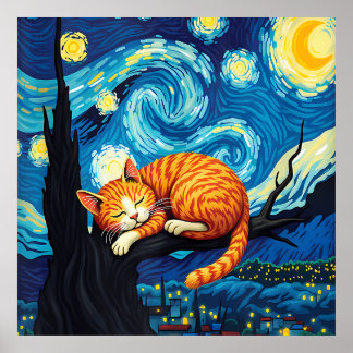 van Gogh Cat Art Poster