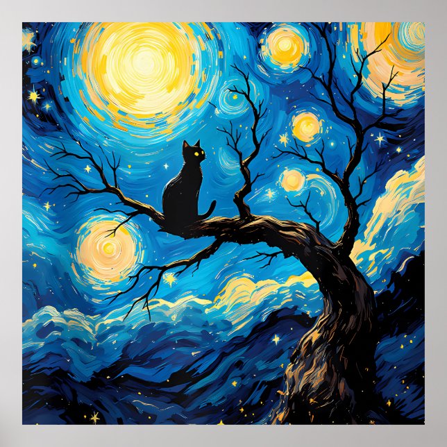 van Gogh Cat Art Poster (Front)