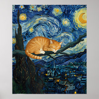 van Gogh Cat Art Poster