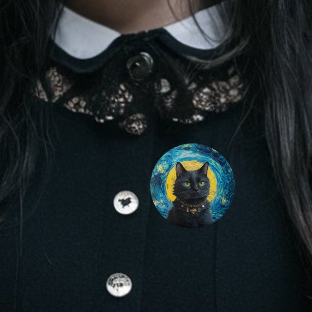 Van Gogh Cat Goth cat Black cats 7.5 Cm Round Badge (Creator Uploaded)