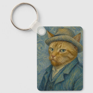 Van Gogh Cat Self Portrait Vintage Art Parody Key Ring