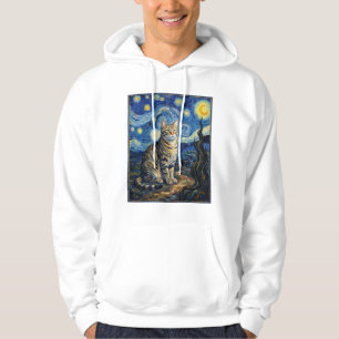 Van Gogh Cat Starry Night Impressionist Art Hoodie