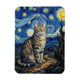 Van Gogh Cat Starry Night Impressionist Art Magnet