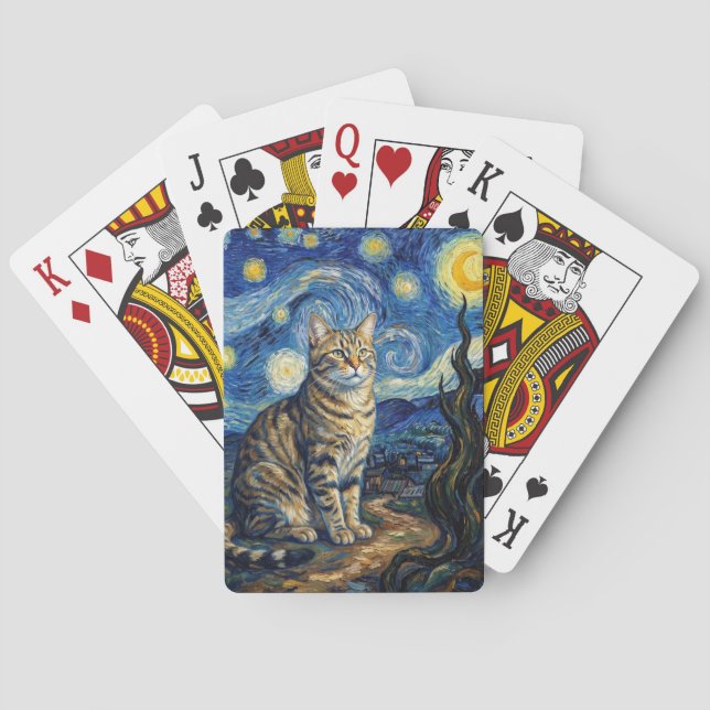 Van Gogh Cat Starry Night Impressionist Art Playing Cards (Back)