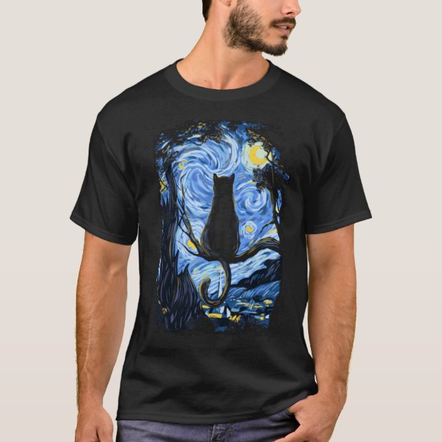 Van Gogh Cat Starry Night Van Gogh Cat Lovers fami T-Shirt (Front)
