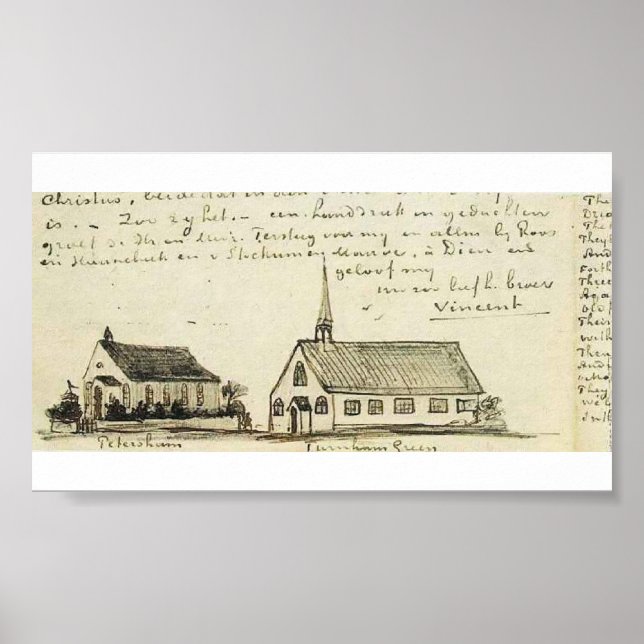 Van Gogh - Churches at Petersham and Turnham Green Poster (Front)