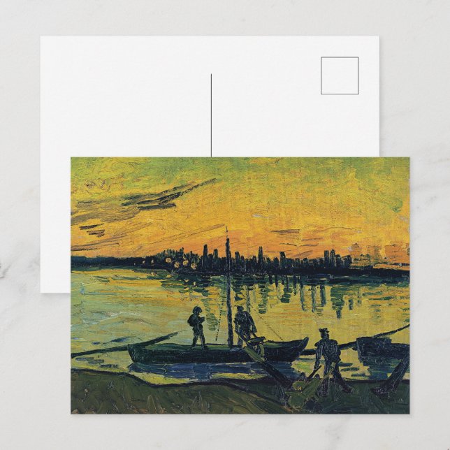 Van Gogh Coal Barges on the River Classic Painting Postcard (Front/Back)