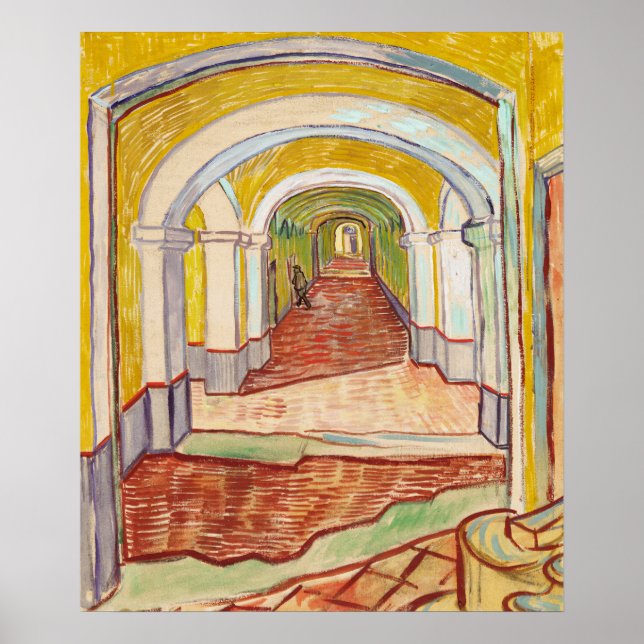 Van Gogh Corridor Asylum Yellow Impressionist Art Poster (Front)