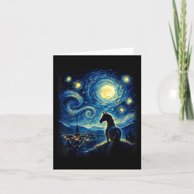 Van Gogh Cowgirl Horse Starry Funny Night Horses L Card (Front)