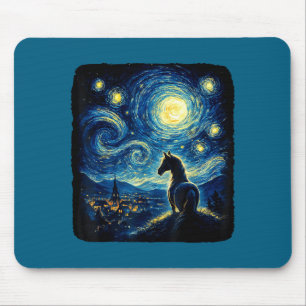 Van Gogh Cowgirl Horse Starry Funny Night Horses L Mouse Mat