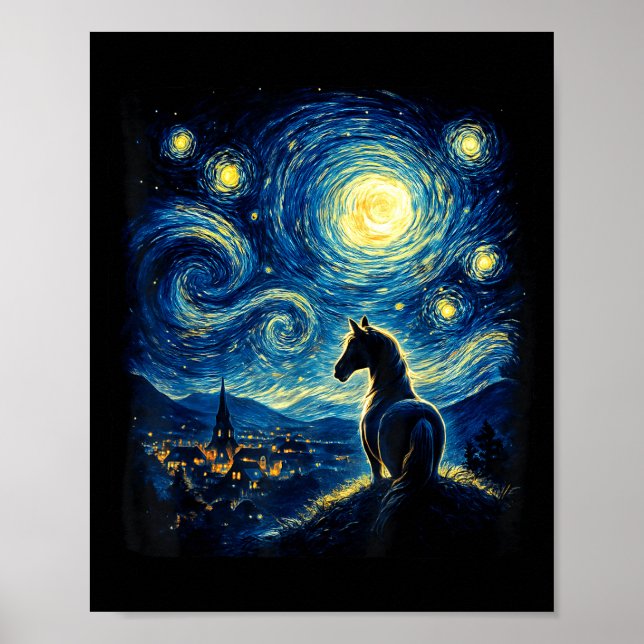 Van Gogh Cowgirl Horse Starry Funny Night Horses L Poster (Front)