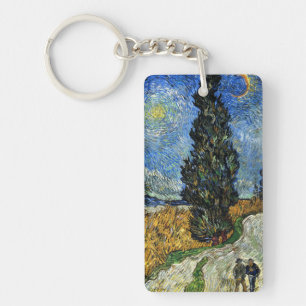 Van Gogh - Cypress against a Starry Sky Key Ring
