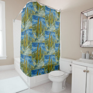 Van Gogh Cypresses - Swirling Blue Sky Art Shower Curtain