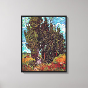 Van Gogh - Cypresses with Two Female Figures Canvas Print