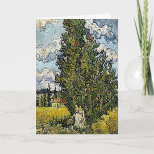 Van Gogh - Cypresses with Two Women Card