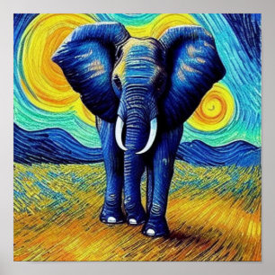 Van Gogh Elephant   Poster