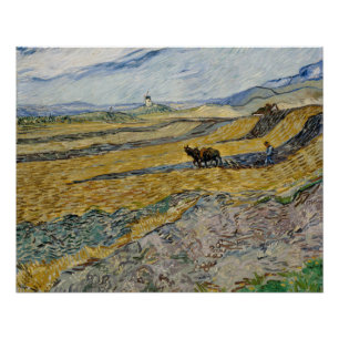 Van Gogh Enclosed Field with Ploughman Glossy Poster