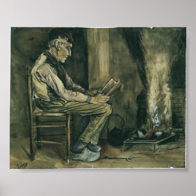 Van Gogh - Farmer sitting at the fireside, reading Poster (Front)
