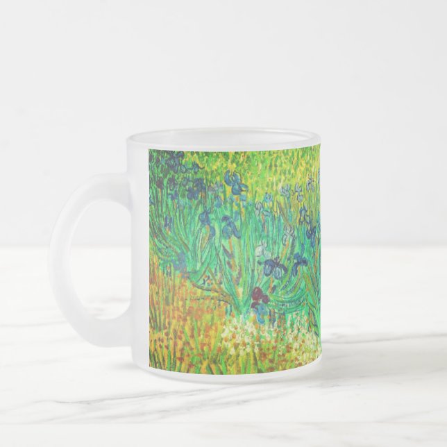 Van Gogh Field with Irises Near Arles Frosted Glass Coffee Mug (Left)