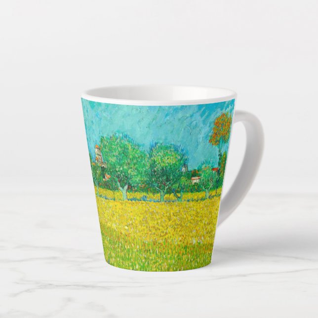 Van Gogh Field with Irises Near Arles Latte Mug (Right Angle)