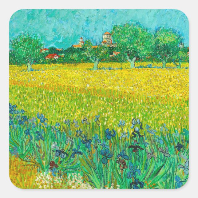 Van Gogh Field with Irises Near Arles Square Sticker (Front)