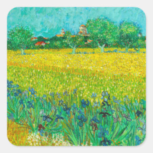 Van Gogh Field with Irises Near Arles Square Sticker
