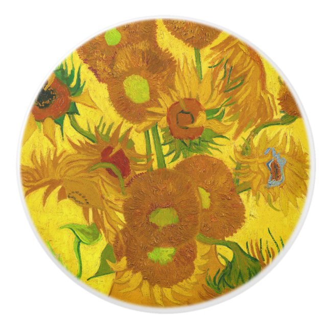 Van Gogh Fifteen Sunflowers In A Vase Fine Art Ceramic Knob (Front)