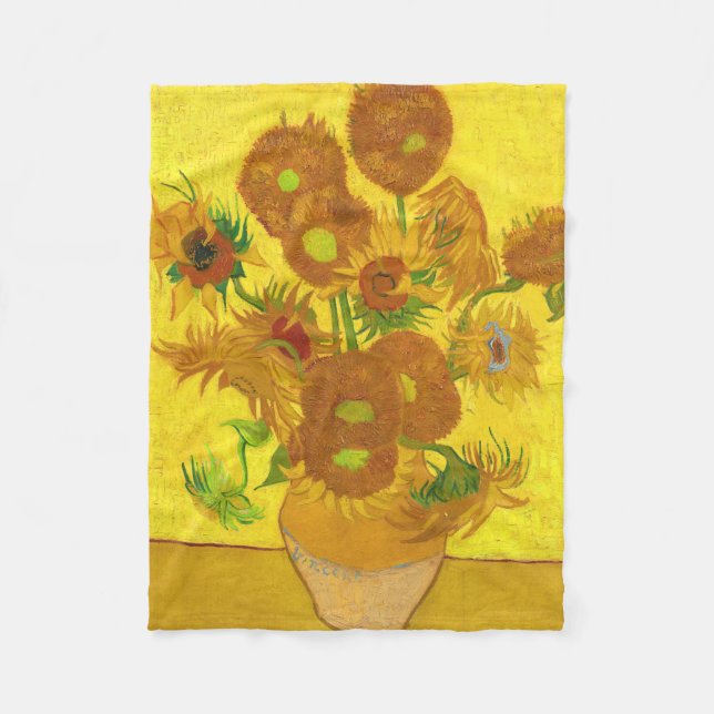 Van Gogh Fifteen Sunflowers In A Vase Fine Art Fleece Blanket (Front)