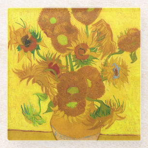 Van Gogh Fifteen Sunflowers In A Vase Fine Art Glass Coaster