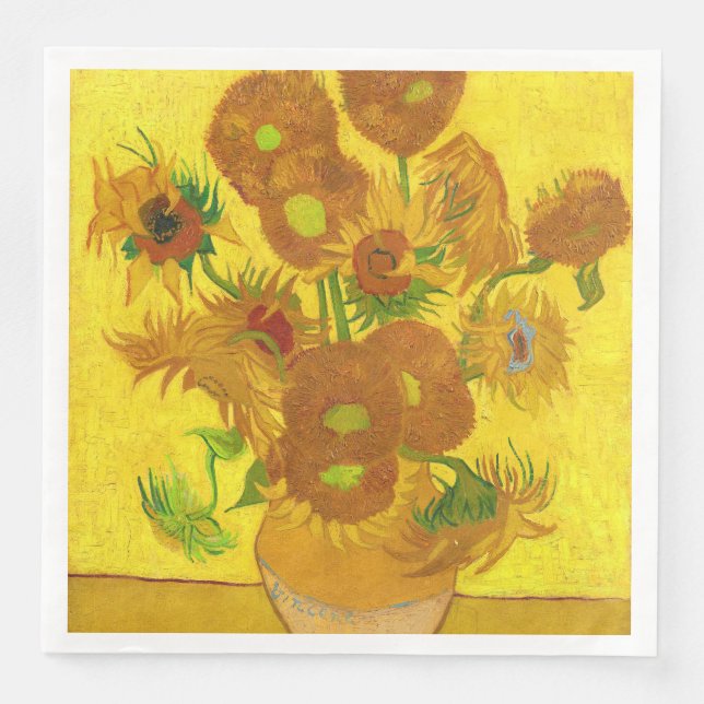 Van Gogh Fifteen Sunflowers In A Vase Fine Art Napkin (Front)