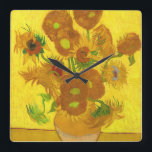 Van Gogh Fifteen Sunflowers In A Vase Fine Art Square Wall Clock<br><div class="desc">Vincent Van Gogh Fifteen Sunflowers In A Vase Sunflowers (original title, in French: Tournesols) are the subject of two series of still life paintings by the Dutch Post-Impressionist painter Vincent van Gogh. Art by Vincent van Gogh Movement: Post-Impressionism Artistic beautiful floral vintage fine art painting featuring fifteen sunflowers in a...</div>