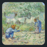 Van Gogh First Steps Painting Square Sticker<br><div class="desc">Vincent Van Gogh  (30 March 1853 – 29 July 1890) was an influential Dutch post-impressionist painter.  This painting is First Steps.</div>