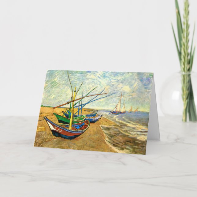Van Gogh Fishing Boats on Beach at Saintes Maries Card (Front)
