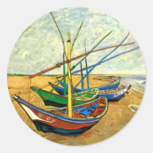 Van Gogh Fishing Boats on Beach at Saintes Maries Classic Round Sticker
