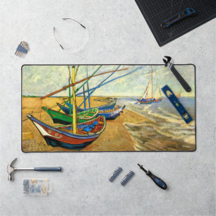 Van Gogh Fishing Boats on Beach at Saintes Maries Desk Mat