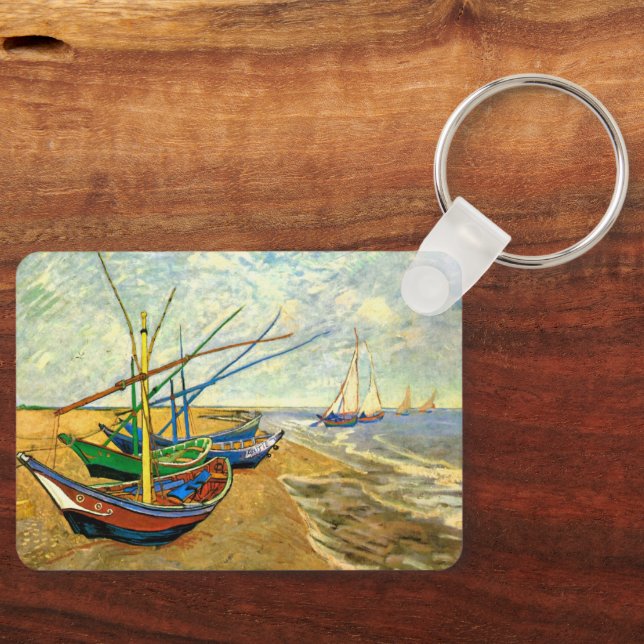Van Gogh Fishing Boats on Beach at Saintes Maries Key Ring (Front)