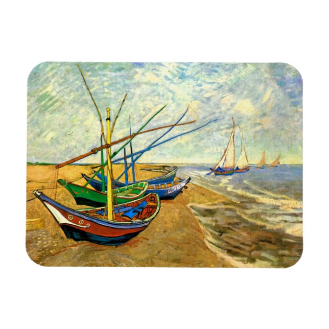 Van Gogh Fishing Boats on Beach at Saintes Maries Magnet (Horizontal)
