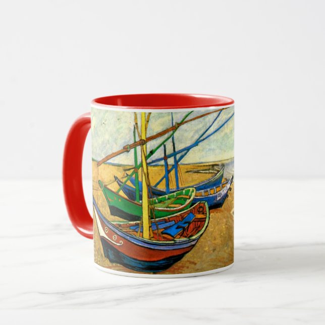 Van Gogh Fishing Boats on Beach at Saintes Maries Mug (Front Left)
