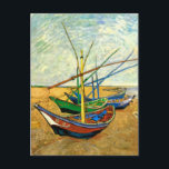 Van Gogh Fishing Boats on Beach at Saintes Maries Postcard<br><div class="desc">Fishing Boats on the Beach at Saintes Maries by Vincent van Gogh is a vintage fine art post impressionism maritime painting. A nautical seascape ocean scene with several fishing sailboats on a beach in France overlooking the sea with more boats sailing. About the artist: Vincent Willem van Gogh (1853 -1890)...</div>