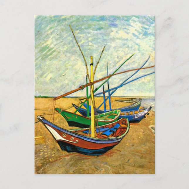 Van Gogh Fishing Boats on Beach at Saintes Maries Postcard (Front)