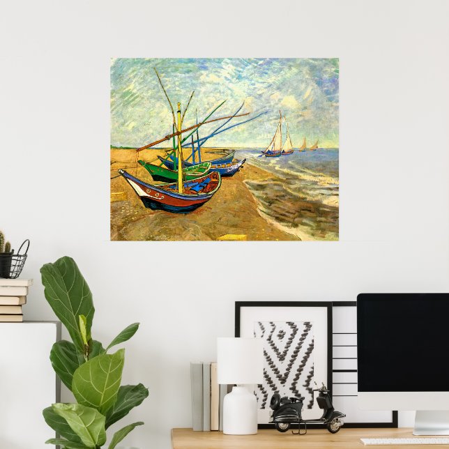 Van Gogh Fishing Boats on Beach at Saintes Maries Poster (Home Office)