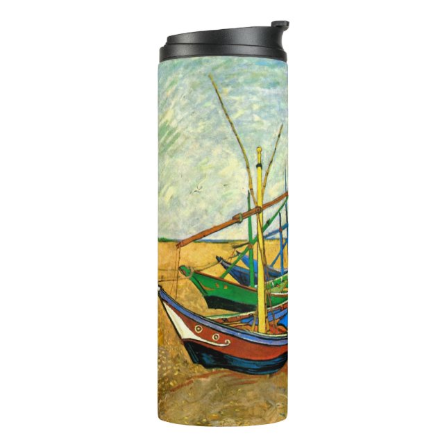 Van Gogh Fishing Boats on Beach at Saintes Maries Thermal Tumbler (Rotated Left)