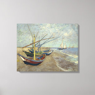 Van Gogh Fishing Boats on the Beach at Les Saint Canvas Print