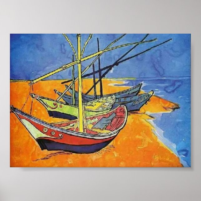 Van Gogh - Fishing Boats on the Beach Poster (Front)