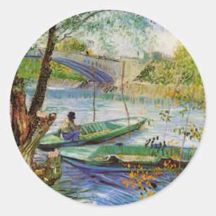Van Gogh Fishing in the Spring, Pont de Clichy Classic Round Sticker