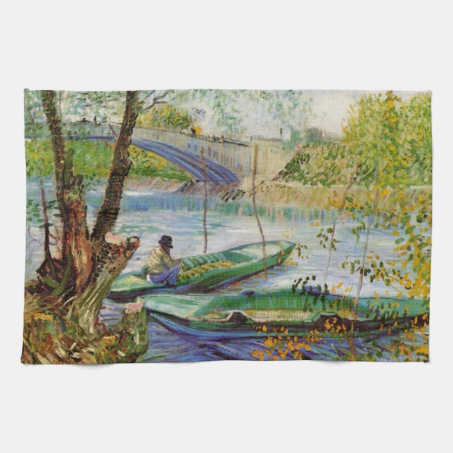Van Gogh Fishing in the Spring, Pont de Clichy Tea Towel (Horizontal)