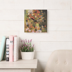 Van Gogh Floral Still Life Red Poppies & Roses Square Wall Clock